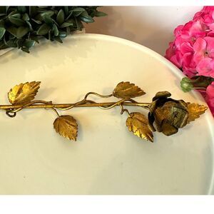 Beautiful vintage Italian tole gold candle snuffer; long stem rose; must see